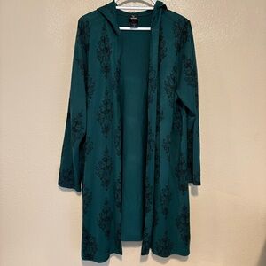 Torrid Disney The Haunted Mansion Green Wallpaper Print Open Hooded Cardigan 2X